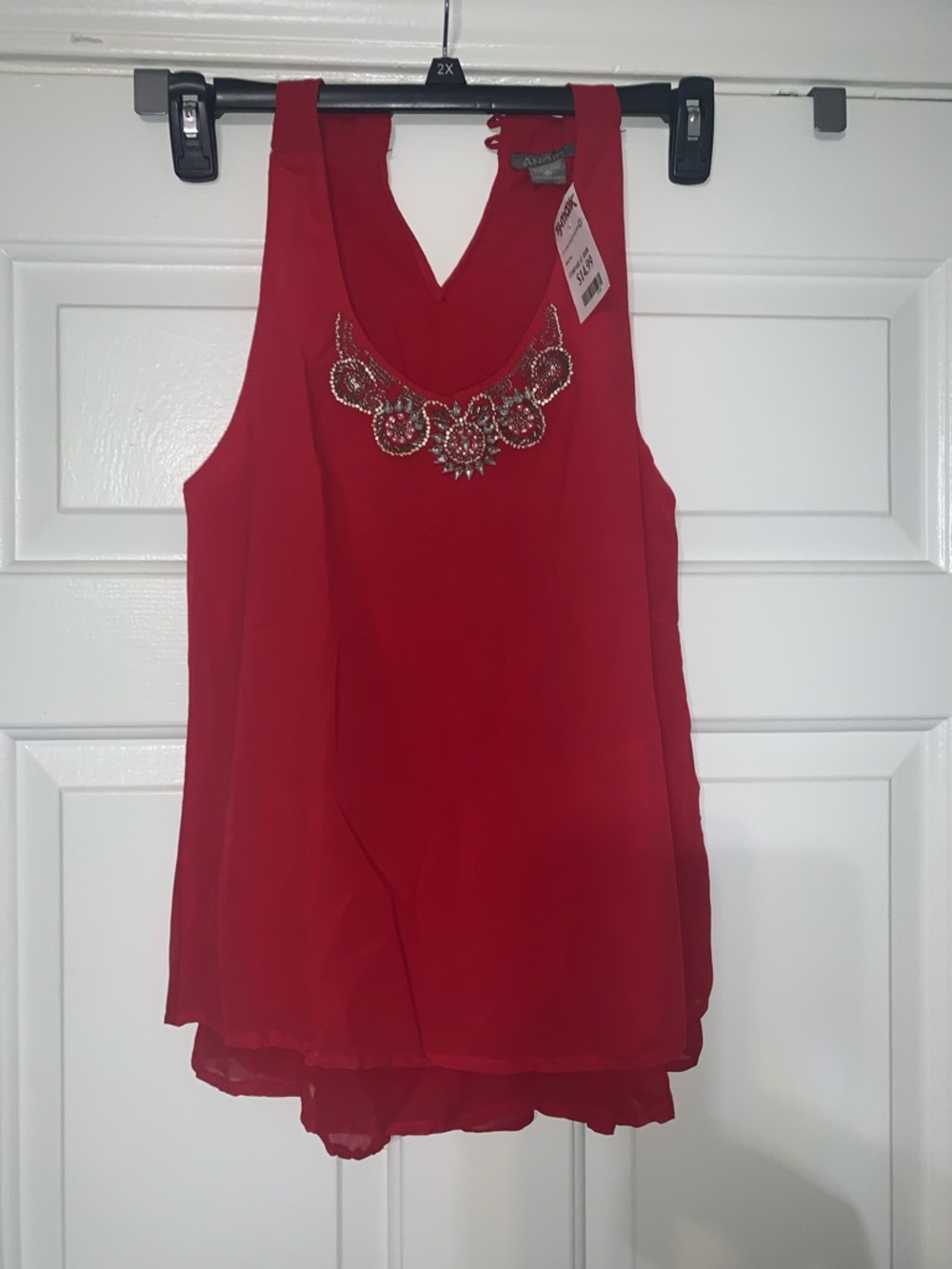 Angie Red Sleeveless Beaded V-Neck Camisole